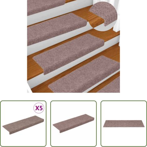 vidaXL Alfombra antideslizante -  Felpudos autoadhesivos para escaleras, 5 unidades, 65 x 21 x 4 cm, borde rectangular marrón claro
