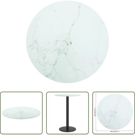 vidaXL Tablero de vidrio -  Tablero de mesa diseño mármol vidrio templado blanco Ø30x0,8 cm