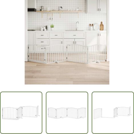 vidaXL Puerta de madera para perros -  Puerta para perros plegable 4 paneles madera álamo blanca 320cm