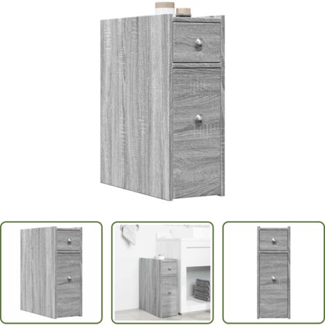 vidaXL Armario de baño estrecho -  Armario de baño estrecho con ruedas madera gris Sonoma