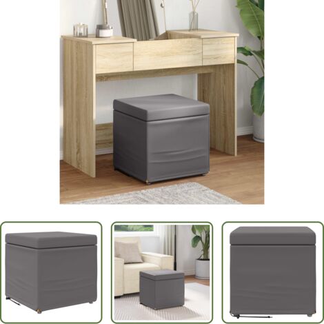 Diseño moderno -  Taburete Gris Cuero Sintético y Madera Fabricada