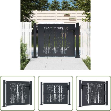 vidaXL Puerta de jardín antracita - Puerta de jardín antracita 100x75 cm acero diseño bambú
