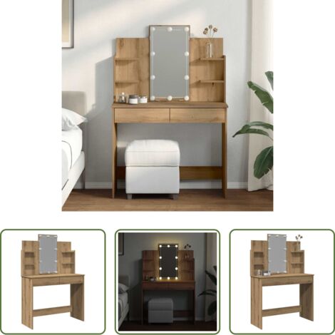 vidaXL Mesa de maquillaje -  Tocador con luces LED roble artisan 96x40x142 cm