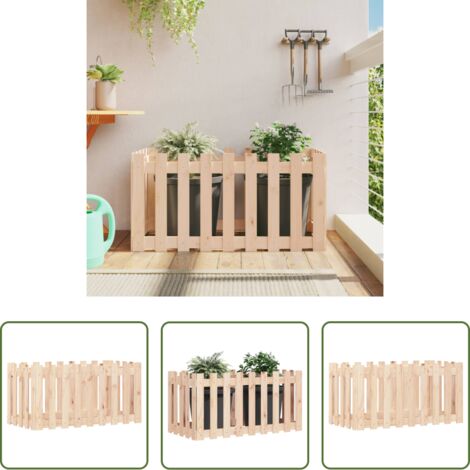 Jardín -  Arriate elevado jardín con valla madera maciza pino 100x50x50cm