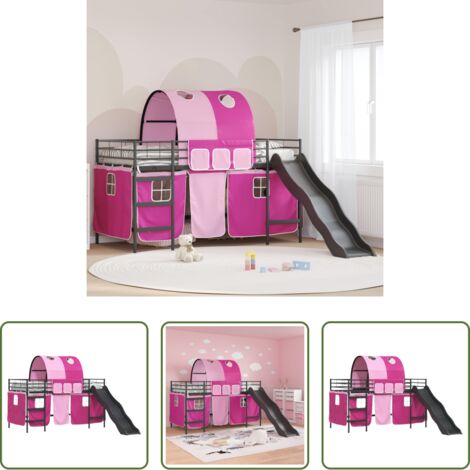 vidaXL Cama infantil -  Estructura de litera para niños Negro y Rosa 100 x 200 cm Metal