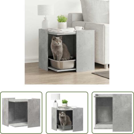 vidaXL Mueble para gatos -  Mueble arenero de gatos madera gris hormigón 53x53x51 cm