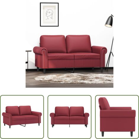 vidaXL Sofá rojo tinto -  Sofá de 2 plazas de cuero sintético rojo vino 120 cm