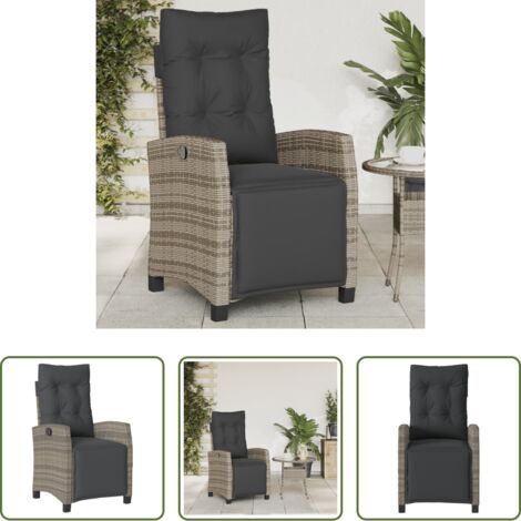 vidaXL Asiento exterior -  Sillón reclinable de jardín con reposapiés ratán sintético gris