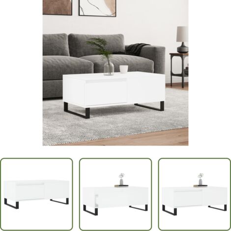 vidaXL Mesa de centro blanca -  Mesa de centro madera contrachapada blanco 90x50x36,5 cm