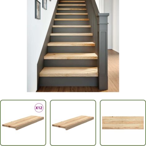 vidaXL Alféizares de madera -  Peldaños de escalera 12 uds sin tratar 80x25x2 cm