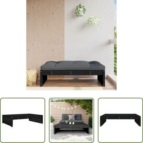 vidaXL Pino negro -  Taburete de jardín madera maciza de pino negro 120x80 cm