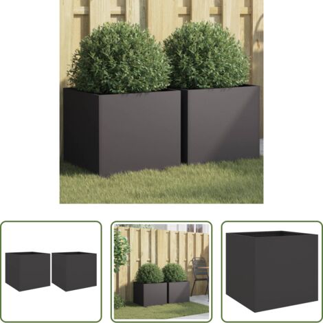 vidaXL Jardineras de acero -  Jardineras 2 unidades acero negro 42x40x39 cm