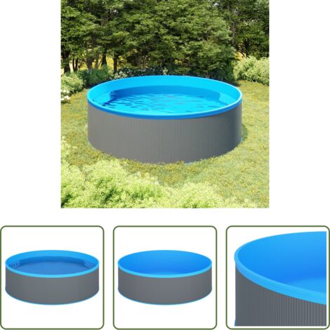 vidaXL Piscina de acero - Piscina de chapoteo gris 350x90 cm