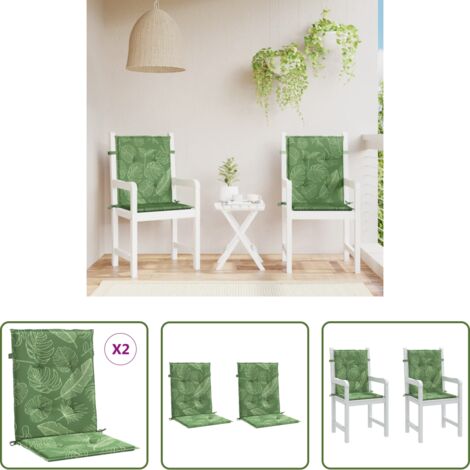 vidaXL Cojín de exterior -  Cojines de silla de respaldo bajo 2 uds tela estampado de hojas