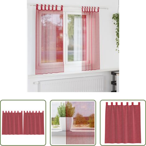 vidaXL Cortinas para habitación -  Cortinas de gasa con bolsillos para varillas 2 uds. rojo vino