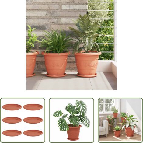 vidaXL Florero -  Bandeja Redonda para Flores 6 pcs Rojo Ladrillo Ø 19 x 2 cm