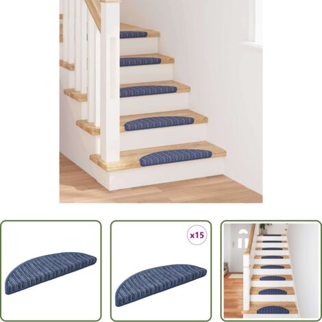 vidaXL Alfombra autoadhesiva -  Alfombras autoadhesivas para escaleras 15 pcs Azul