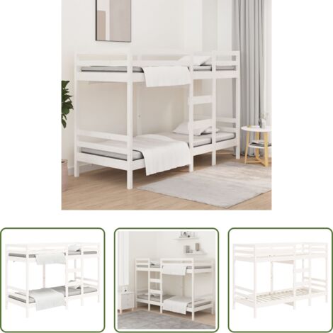 vidaXL Cama de pino -  Litera de madera maciza de pino blanco 75x190 cm