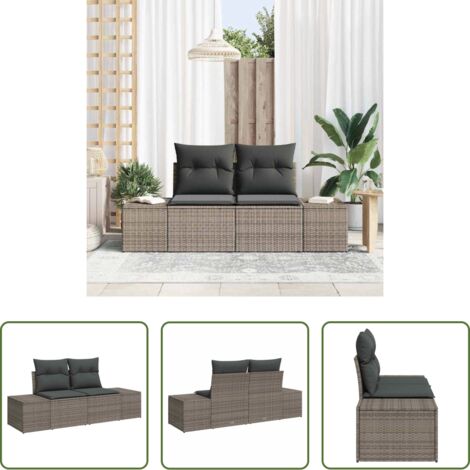 vidaXL Sofá de jardín exterior -  Sofá de jardín con cojín Gris 184 x 62 x 69 cm ratán sintético