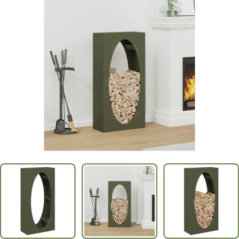 vidaXL Estante de leña -  Leñero verde oliva 50x23x100 cm Acero laminado en frío