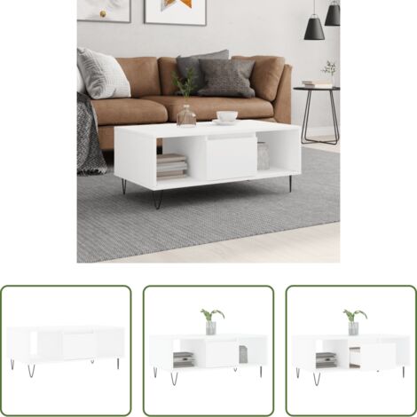 vidaXL Mesa de centro blanca -  Mesa de centro madera contrachapada blanco 90x50x36,5 cm