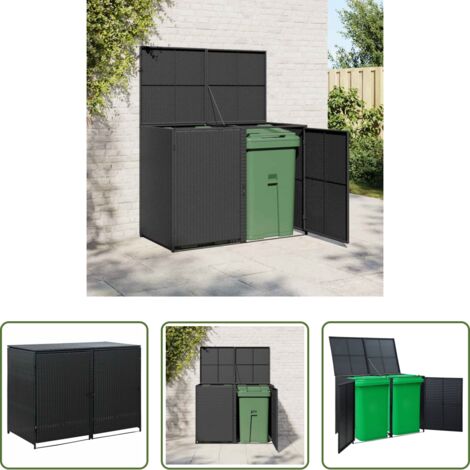 vidaXL Cobertizo para jardín -  Cobertizo doble contenedor basura ratán negro 148x80x111cm
