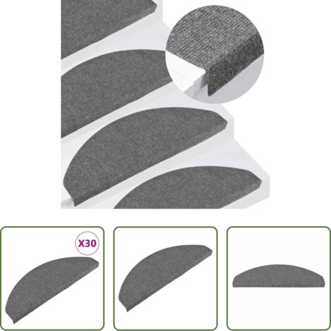 vidaXL Alfombra para escaleras gris -  Alfombrilla autoadhesiva escalera 30 uds gris 65x22,5x3,5 cm
