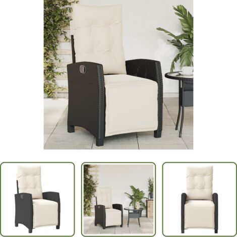 vidaXL Asiento exterior -  Sillón reclinable de jardín con reposapiés ratán PE negro