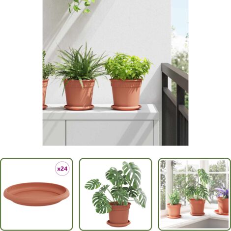 vidaXL Macetas -  Bandeja Redonda para Flores 24 pcs Rojo Ladrillo Ø 14 x 2 cm