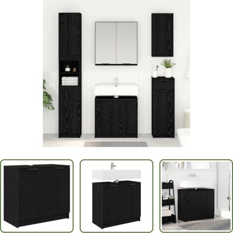 vidaXL Almacenamiento de baño -  Gabinete de Baño con puerta Roble Negro 64,5 x 33,5 x 59 cm