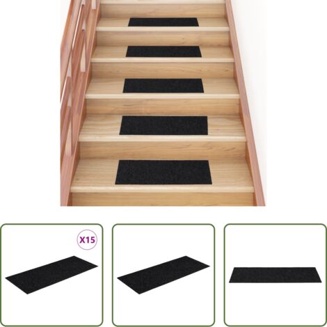 Tapete para escaleras -  Felpudos autoadhesivos para escaleras, 15 unidades, 60 x 25 cm, negros, rectangulares
