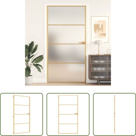 Puerta interior de vidrio templado -  Puerta interior dorada vidrio templado aluminio 102,5x201,5 cm