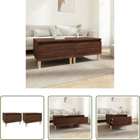 Mesa de centro -  Mesas auxiliares 2 uds contrachapada roble marrón 50x46x35 cm