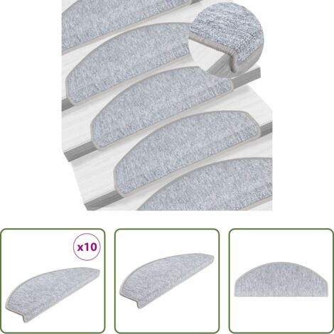 Alfombras antideslizantes -  Felpudos para escaleras 10 unidades 65x24x4 cm Gris Claro Semicircular Grande