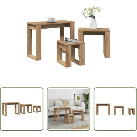Mesas de madera - Mesas apilables 3 uds madera de ingeniería roble artisan
