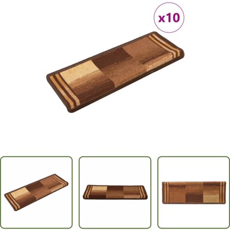 vidaXL Alfombra antideslizante -  Alfombrillas de escalera autoadhesivas 10 uds marrón 65x21x4 cm