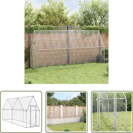 vidaXL Gallinero exterior -  Jaula para gallinas acero galvanizado plateado 100x100x190 cm