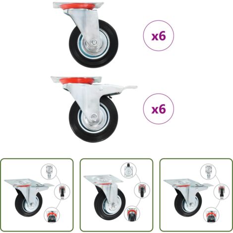 vidaXL Ruedas para muebles - Ruedas giratorias 12 unidades 100 mm