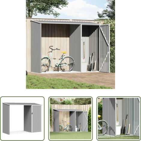 vidaXL Caseta de leña - Cobertizo de jardín de leña gris acero galvanizado 245x98x159cm