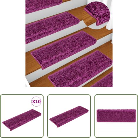 vidaXL Alfombras para hogar -  Alfombrillas para escaleras 10 unidades 65x21x4 cm violeta borde rectangular