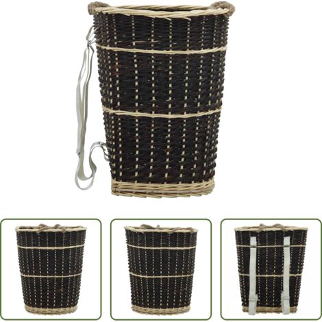 vidaXL Leña -  Cesto para leña con correas transporte sauce natural 50x44x58cm