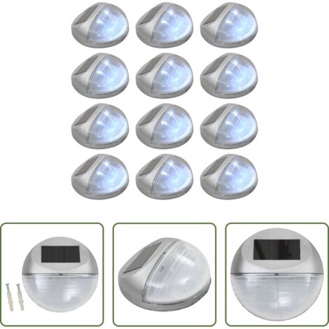 vidaXL Lámpara de pared solar -  Lámparas solares LED de pared exterior 12 uds redondas plateada