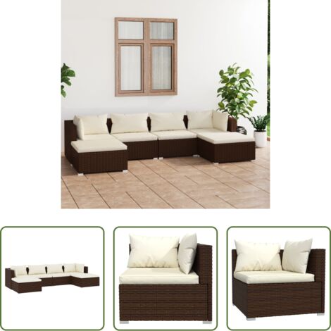 VidaXL Set De Jardín De 6 Piezas Con Sofás Modulares De Ratán PE Y Cojines, Mesa Central Incluida, Color Marrón