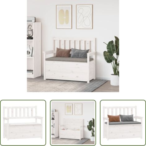 vidaXL Banco de almacenamiento -  Banco de madera maciza de pino blanco 112,5x51,5x96,5 cm