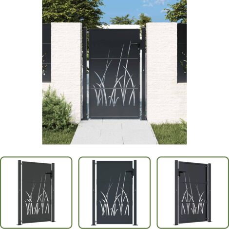 vidaXL Puerta de jardín antracita - Puerta de jardín antracita 100x125 cm acero diseño hierba