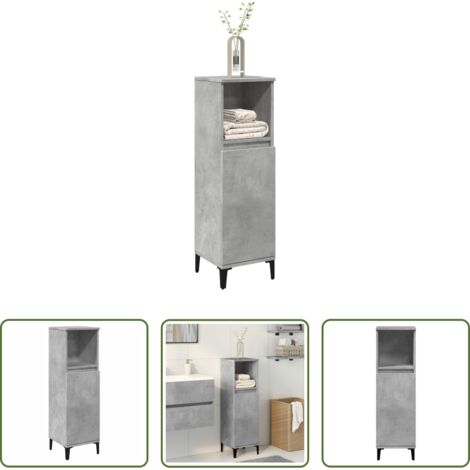 vidaXL Armario de baño gris hormigón -  Armario de baño madera contrachapada gris hormigón 30x30x100 cm