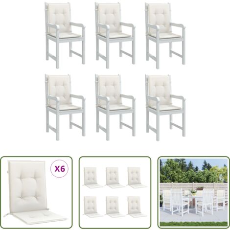 vidaXL Cojín de exterior -  Cojines silla respaldo bajo 6 ud tela crema melange 100x50x4 cm