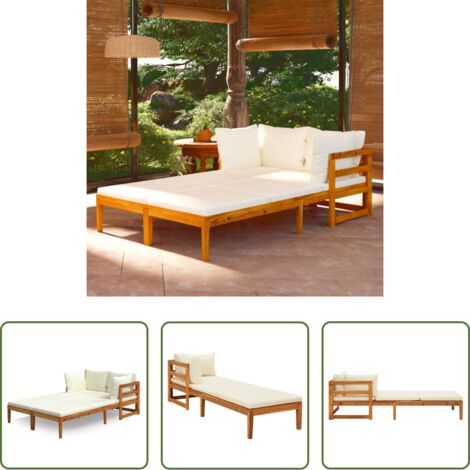 Tumbonas de jardín -  Tumbonas con cojines crema 2 unidades madera de acacia
