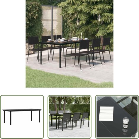 Mesa de comedor exterior -  Mesa de comedor para jardín acero y vidrio negro 200x100x74 cm