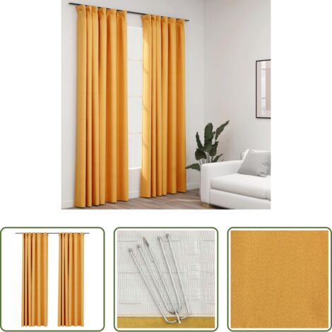 Cortinas de lino -  Cortinas opacas ganchos look de lino 2 pzas amarillo 140x245 cm